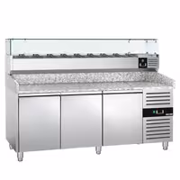 Table réfrigérée à pizza ECO - 2000 x 800 mm - avec 3 portes - incl. vitrine réfrigérée - 9 x GN 1/3