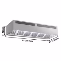 Campana central profesional con inducción de aire - 3000mm - sin motor - con filtros de lamas - LED - bandeja recogegrasas
