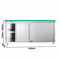 Darba galds ar skapīti no nerūsējošā tērauda KOPENHAGEN PREMIUM - 1800x600 mm - ar bīdāmām durvīm - iekļ. griežamais dēlis - zaļš