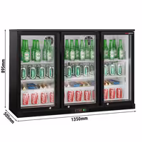 Barski hladnjak - 1350 mm - 320 l - s 3 staklena vrata - crna