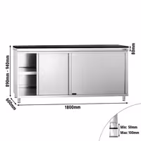 Rozsdamentes acél munkaszekrény PREMIUM – 1800x600 mm – tolóajtóval – gránit munkalapmal