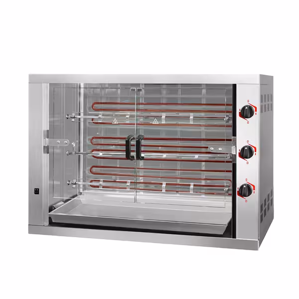 Commercial Electric Chicken Rotisserie Oven -  - 14.4kW - with 3 Skewers for up to 18 chickens