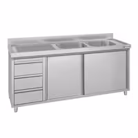 ECO ormarić za sudoper – 1800 x 600 mm – s 3 ladice i 2 sudopera na desnoj strani