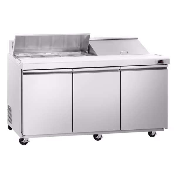 Pult za pripremu salate American Style PREMIUM - 1830 mm - 623 l - 3 vrata - s ugradnim ležištem za 18x GN 1/6 i poklopac od nehrđajućeg čelika - uklj. 18x GN spremnik 1/6