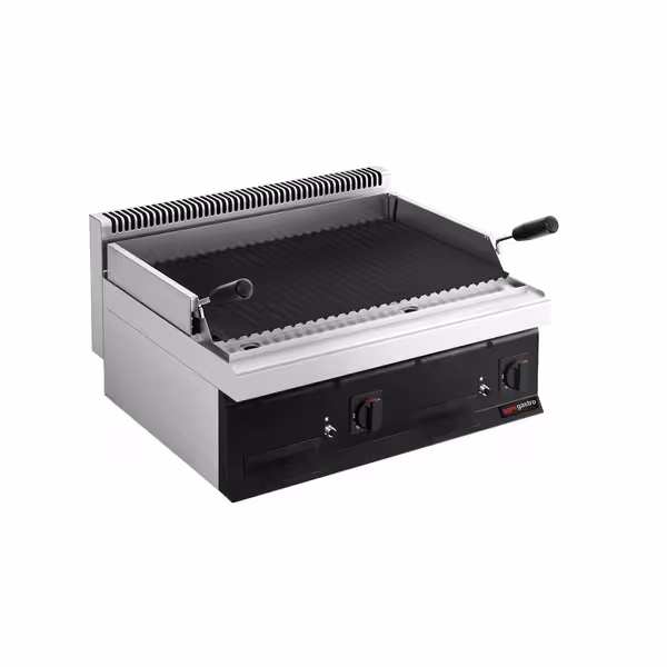 Lávaköves gázgrill - 14 kW - Billenthető grillrács - Asztali kivitel - 700 mm mély - 700-as sorozat - Fekete előlap