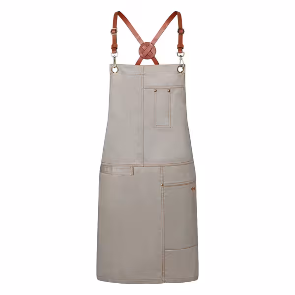 (6 pieces) KARLOWSKY | Urban Cross-Back Bib Apron – stone grey - leather straps - 68×80 cm