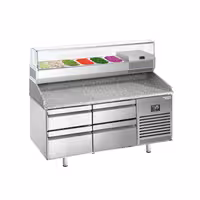 Table réfrigérée à pizza Premium PLUS - 1490x700 mm - avec 4 tiroirs - incl. vitrine réfrigérée - 6x GN 1/4