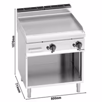 Plinski roštilj - 13,8 kW - Glatka - površina pečenja: 795x500 mm - na otvorenom ormariću - satinirana (Scotch-Brite) završna obrada
