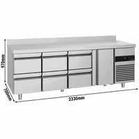 Commercial Counter Fridge PREMIUM - 2330x700mm - with 1 door - 6 drawers - with upstand - capacity 632 litres