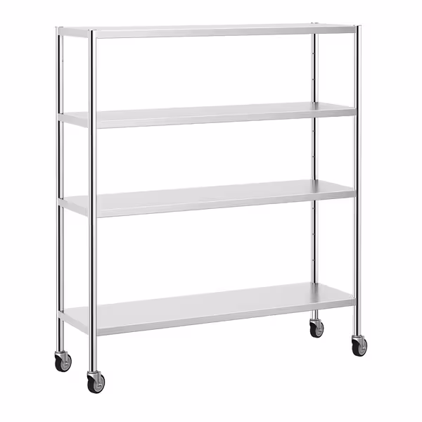 رفوف ستانلس ستيل PREMIUM - 1600x500mm - عمق: 500 mm - 4 رفوف (قابلة للتعديل) - يشمل 4 عجلات - الحمولة: 320 kg