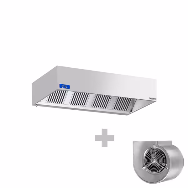 Commercial Wall-Mounted Extractor Hood with Motor – 2200mm – with Speed Controller, Baffle Filters & Lighting