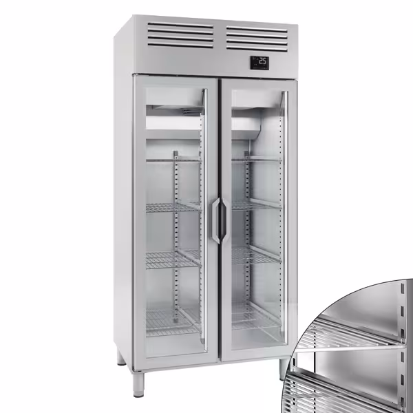 Szafa chłodnicza ze stali nierdzewnej PREMIUM PLUS - GN 1/1 - 745L - 974x695mm - 2 drzwi, przeszklona - chłodzenie wentylowane; LED