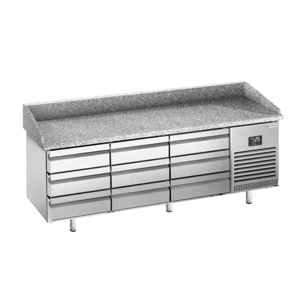 Commercial Pizza Prep Counter - Granite Top PREMIUM PLUS - 1980x700mm - with 0 doors & 9 dough drawers