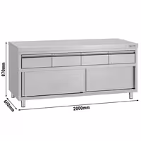 Rozsdamentes acél munkaszekrény ECO – 2000x600 mm – 4 fiókkal és tolóajtóval