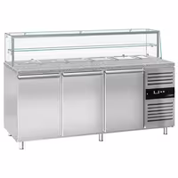 Pult za pripremu salate PREMIUM - 2020 mm - 3 vrata - s ravnom staklenom nadogradnjom za 5x GN 1/1 & 1x GN 2/4 i 1 polica