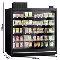 (2 pcs) Commercial multideck display fridge - 3750mm - 4 hinged glass doors & 5 shelves - Black