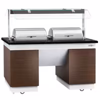 Heated Bain Marie Buffet Counter DUBLIN - 1600mm - with 2 Chafing Dishes - on Castors - Brown
