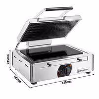 Stikla keramikas kontaktgrils – 3 kW – apakšā gluda, augšā rievota – grila virsma: 345 x 220 mm