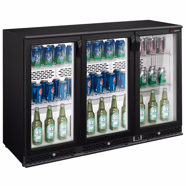 Barski hladnjak - 1350 mm - 330 l - s 3 staklena vrata - crna