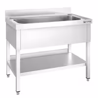 Grovdiskbänk i rostfritt stål PREMIUM - 1000x600 mm - med underhylla - 1 ho mitten - med stänkskydd