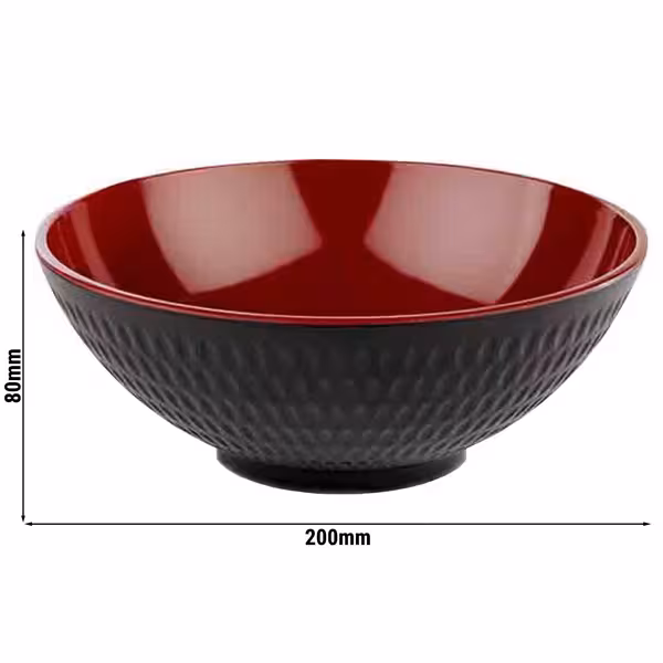 (6 Stück) Schale - ASIA PLUS - Melamin - 1,1 Liter - Ø 200mm - Schwarz/Rot