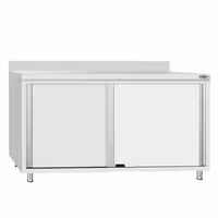 طاولة عمل ستانلس ستيل ECO - 1600x700mm - مع أبواب منزلقة - مع حاجز خلفي