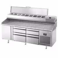 طاولة تحضير بيتزا مبردة PREMIUM PLUS - 1980x700 mm - مع باب واحد - سطح عمل جرانيت - شامل وحدة تبريد علوية - 9x GN 1/4