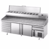 Pizzakylbänk Premium PLUS - 2305x800 mm - 2 dörrar och 7 lådor - inkl. kylränna - 11x GN 1/4