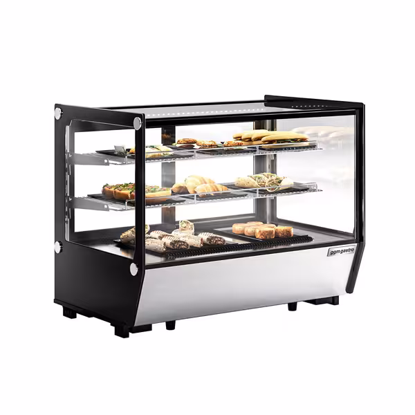Pöytämallinen kylmävitriini - 160 l - 880 mm - kaksinkertainen lasi - kulmikas - 2 hyllyä - LED-valaistus - liukuovet