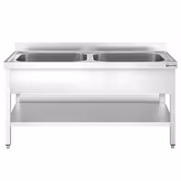 Grovdiskbänk i rostfritt stål PREMIUM - 2000x700 mm - med underhylla - 2 hoar - extra djup ho - med stänkskydd