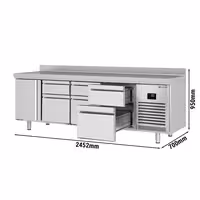 Commercial Counter Fridge PREMIUM PLUS - 2452x700mm - with 1 door - with 6 drawers [1/3] - with upstand - capacity 625 litres
