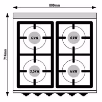 Plinski štednjak - Linija 700 - 800x714x1070 mm - 29 kW - 4 plamenika - samostojeći - s električnom pećnicom statičnom - 7,5 kW - GN 2/1