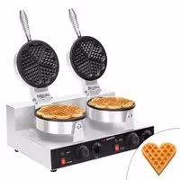 Commercial Waffle Maker - Double - Manual - 2.6kW - Shape: Hearts - Ø 180mm - plates with Teflon coating