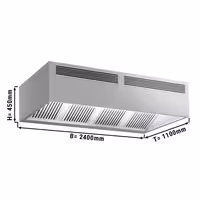 Campana central profesional con inducción de aire - 2400x1100x450mm - sin motor - con filtros de lamas - LED - bandeja recogegrasas