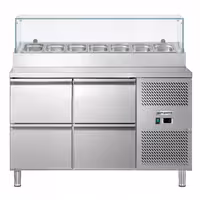 Table de préparation ECO - 1360x700mm - avec 4 Tiroirs GN 1/1 - Vitrine réfrigérée 7x GN 1/3