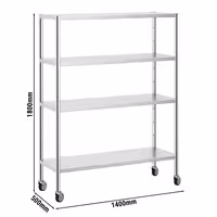 رفوف ستانلس ستيل PREMIUM - 1400x490mm - عمق: 500 mm - 4 رفوف (قابلة للتعديل) - يشمل 4 عجلات - الحمولة: 320 kg