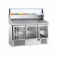 Table réfrigérée à pizza ECO - 1400x700 mm - avec 3 portes vitrées - incl. vitrine réfrigérée - 6x GN 1/4