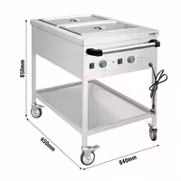 Toplovodna kupka grijana kolica - 1,95 kW - 2x GN 1/1 - odvojena regulacija temperature po bazenu - s odvodnim ventilom