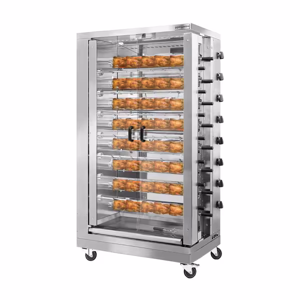 Commercial Gas Chicken Rotisserie Oven - - 47.2kW - with 15 Skewers for up to 90 chickens