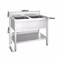 طاولة بأحواض غسيل PREMIUM - 1000x700mm - مع أرضية سفلية - مع حوضين - منتصف