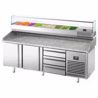 Table réfrigérée à pizza Premium PLUS - 1980x700 mm - avec 2 portes - incl. vitrine réfrigérée - 9x GN 1/4