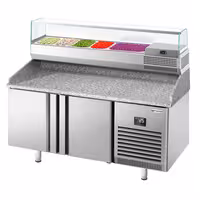 Pizzapult PREMIUM PLUS - 1490x700 mm - 2 ajtó - feltéthűtővel - 6x GN 1/4 - gránit munkalappal