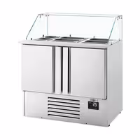 Pult za pripremu salate PREMIUM PLUS - 978 mm - 2 vrata - s ravnom staklenom nadogradnjom za 6x GN 1/3 & 3x GN 1/6