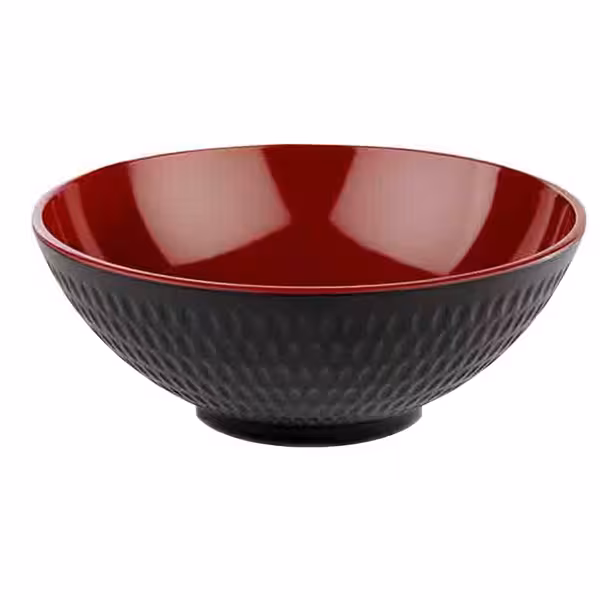 (6 adet) Kase - ASIA PLUS - Melamin - 1,1L - köşeli - 200x200mm - Derinlik:80mm - Siyah/Kırmızı