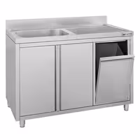Sudoper s ormarićem ECO - inox - 1200 x 700 mm - s košem za otpatke - s 1 koritom - korito lijevo