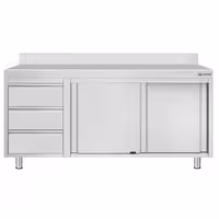 خزانة قاعدية ستانلس ستيل ECO - 1800x600mm - وحدة أدراج 3 يسار - مع حاجز خلفي