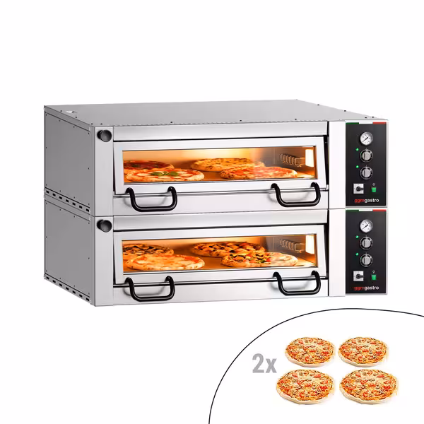 Electric Deck Pizza Oven Power   - Twin Deck - Refractory Stone Deck - 4+4 x Ø 34cm (13") - Mechanical Controls