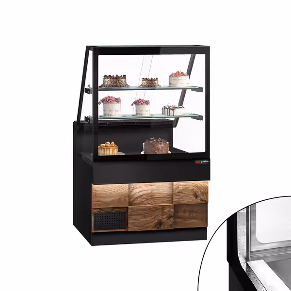 Csemegepult TORONTO - 1000x880 mm - 568 liter - ventilációs - dupla üvegezés - 2 polccal - fekete gránit munkalap