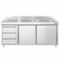 PREMIUM umivaonik – 1600 x 600 mm – s 3 ladice i 2 sudopere na desnoj strani