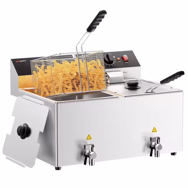 Friteuză electrică dublă - de banc - 12+12 litri - 6,5 kW - control mecanic - cu robinet de scurgere